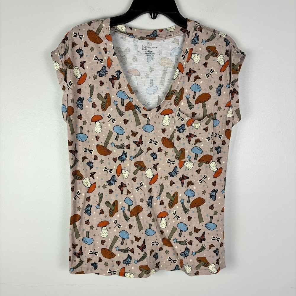 Y2K Fairy Mushroom Print Short Sleeve Baby Tee Top Medium